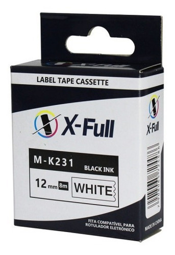 X-full M-k231 Fitas Branco/preto 8m 1,2cm Pt-70 Pt-80 Pt-90