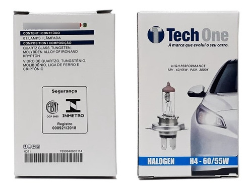 Imagem 2 de 2 de Lampada Halogena Techone H4 3000k 60/55w Caixa Com 10 Uni
