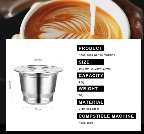 Imagen 2 de 9 de Cápsula Reutilizable Acero Café Nespresso Tapa Rosca Modelo