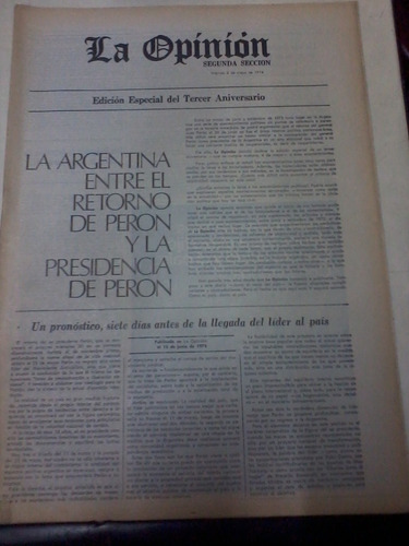 Diario La Opinion Antiguo 3 Mayo 1974 Retorno De Peron Presi