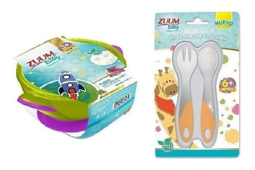 Set 5 Piezas Zuum Baby Plato Antiderrames Tenedor Y Cuchara