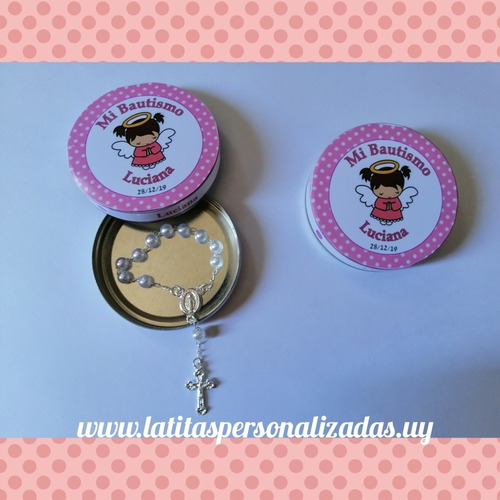 Latita Souvenir Con Minirosario Para Bautismo O Comunión