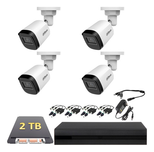 Kit Circuito Cerrado 4 Cámaras B1a21n-u Dahua 2mp 2tb Baluns