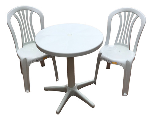 Kit C/ 2 Cadeiras Listras + 1 Mesa Redonda Plastex Branco