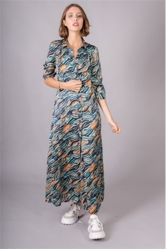 Vestido Camisero Con Botones Hasta El Piso Kimono