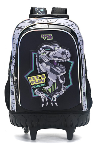 Mochila Escolar Skora 18´ Let´s Play Dinosaurio 45 Cm En Mca