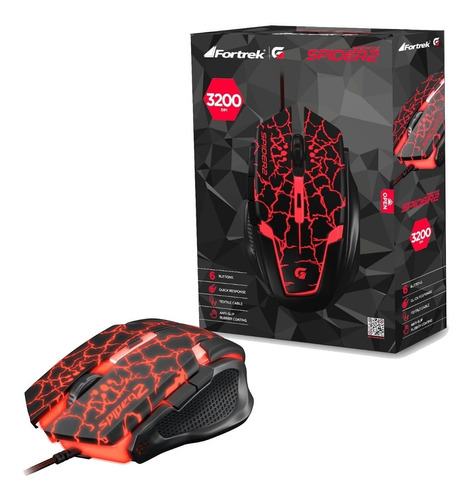 Mouse Gamer Custo Beneficio Spider Led Red 3200dpi Fortrek