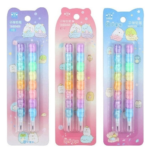 Set De 2 Lápices Mina Ositos Arcoiris Kawaii