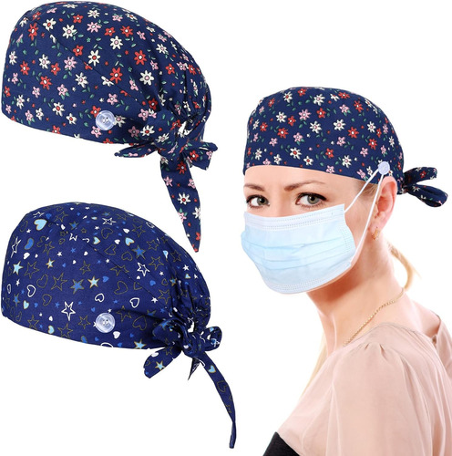Gorras De Trabajo Ajustables Para Mujer, 2 Gorras Azul 22 Inches