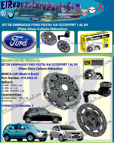 Kit De Embrague Ford Fiesta Ka Eecosport 1.6 Luk - Original