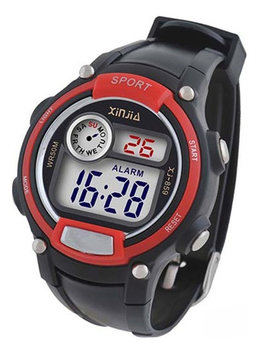 Relógio De Pulso Xinjia Sinka Xj-859 Com Corpo Preto,  Digital, Com Correia De Silicone Cor Preto E Vermelho, Luz Azul E Fivela Simples