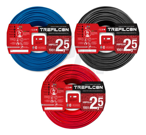 Cable Trefilcon 2.5mm Pack X3 Celeste+rojo+negro X100mts Ea