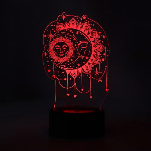 Mesa 3d, 7 Colores, Sol Y Luna, Led, Noche, Acrílico Táctil,