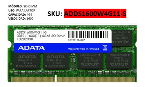 Memoria Ram 4 Gb 1x4gb Adata Adds1600w4g11-s