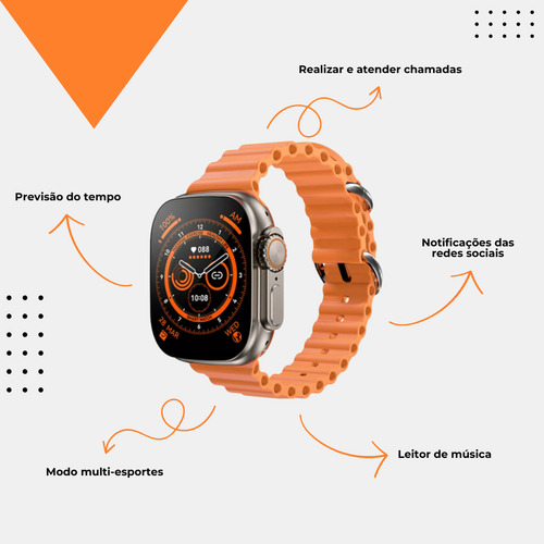 Relógio Inteligente Smartwatch - W69 + 07 Pulseiras Caixa Prateado Pulseira Laranja Bisel Prateado Desenho da pulseira Colmeia