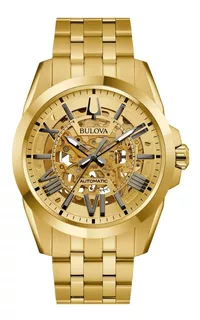 Reloj Bulova Automatico Gold Skeleton 97a162 En Stock