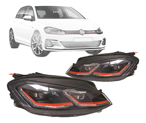 Par Farol Golf Mk7.5 2014 A 17 Elétrico Com Friso Vermelh Rf