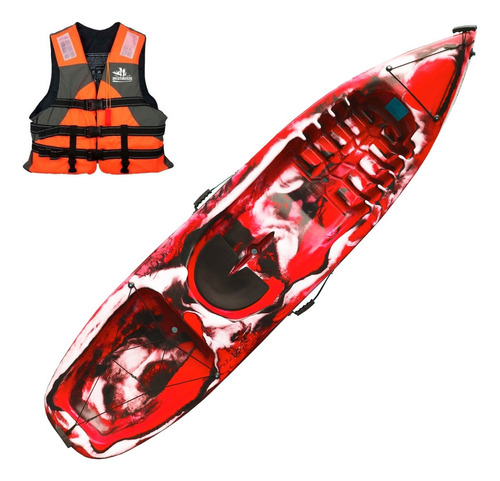Kayak Pinguim 1 Plz Resistente Estable + Chaleco Aventureros Color Camo Rojo