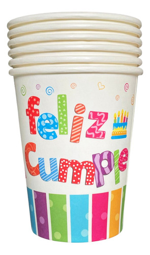 Vaso Polipapel Feliz Cumple 266cc X 6u