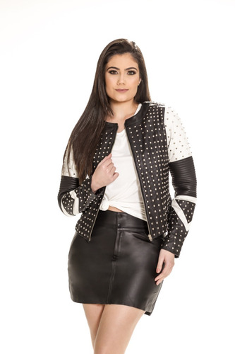 Jaqueta Feminina Bomber Luxury Couro Legitimo 