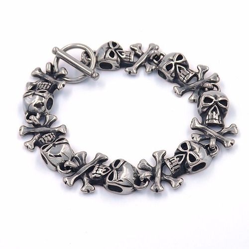 Pulsera De Acero Tipo Esclava Calaveras Piratas Eg