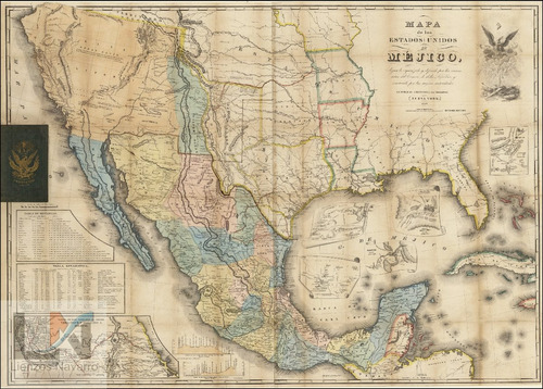 Lienzo Tela Canvas Mapa México Tratado 1847 Alta California