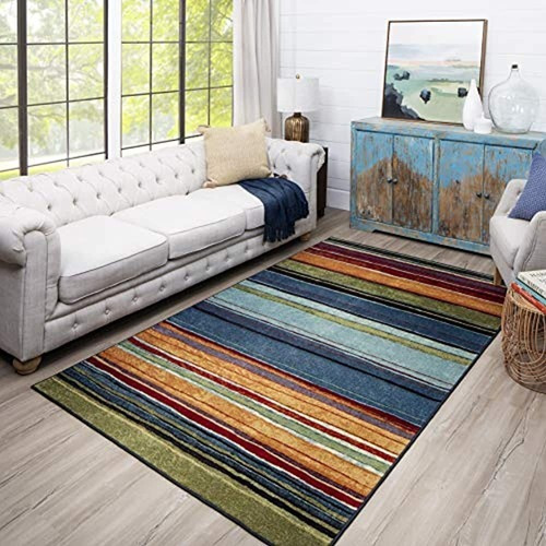 Mohawk Home - Alfombra Con Diseo De Rayas Arcoiris Tela M