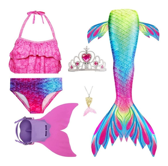 WhiFan Muchachas Cosplay Traje de Baño Sirena Chica Traje de Baño 3pcs Bikini Conjuntos Bikini Sirena Niña 