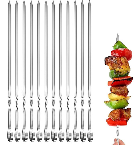 Pinchos Kabob De Metal Plano Para Barbacoa - 12 Unidades