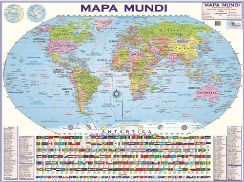 Mapa Mundi Mundo Politico Escolar - 120 Cm X 90 Cm Atual