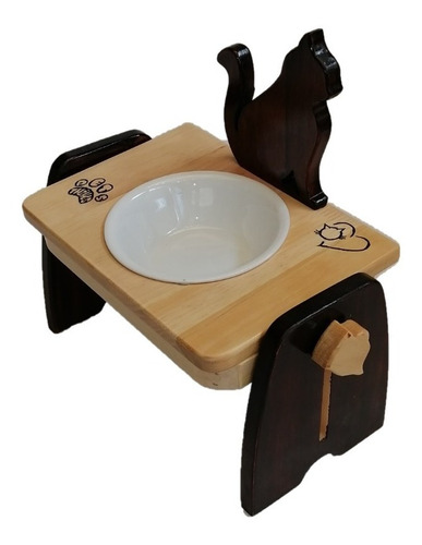 Comedor/comedero Graduable En Madera Para Gato 1 Plato