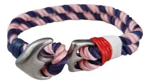 Pulsera Brazalete Cierre Náutico Dije Ancla Rosa Y Azul 