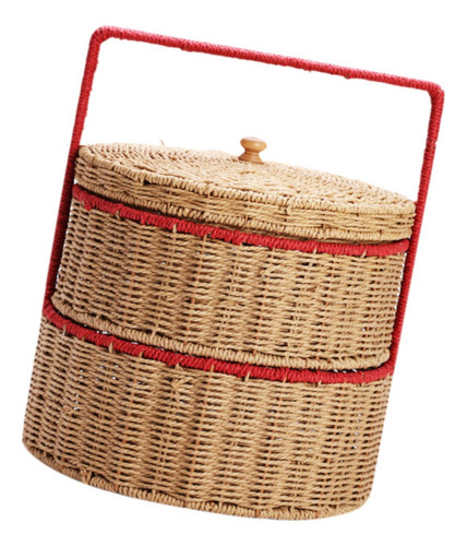 Canasta Tejida A Mano Con Mango Cesta De Picnic Doble Capa