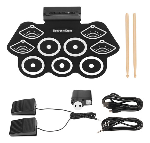 A Set Electrónico Roll Up Drum Practice Pad Midi Kit Pedals