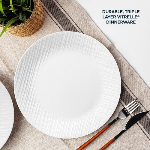 Set Vajilla Corelle Linen Weave 12pz Blanco