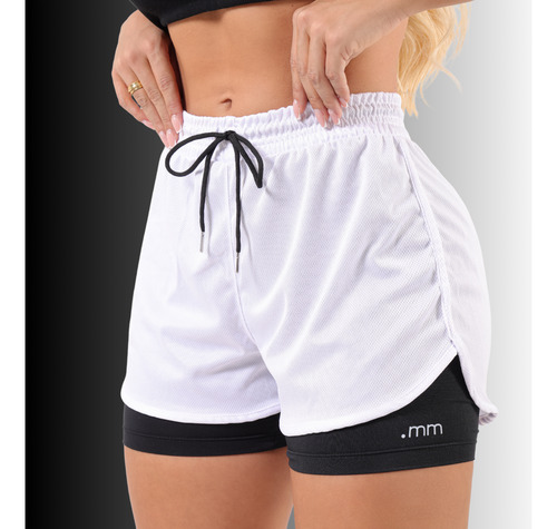 Short Duplo Compreensão Fitness Bermuda Academia Feminino