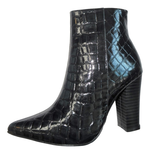 Botin Vestir Puntal Felipe Rentería Croco Negro Tacón Ancho