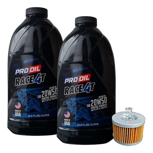 Imagen 1 de 4 de Aceite Pro Oil 20w50 Mineral 2l + Filtro Yamaha Fz 16