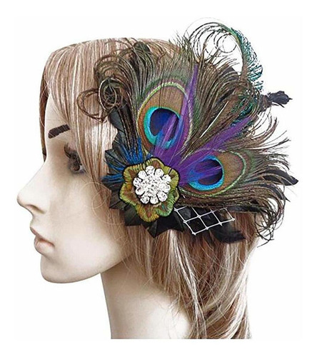 Pinza Para El Pelo Con Plumas De Pavo Real Bohemio Para Muje