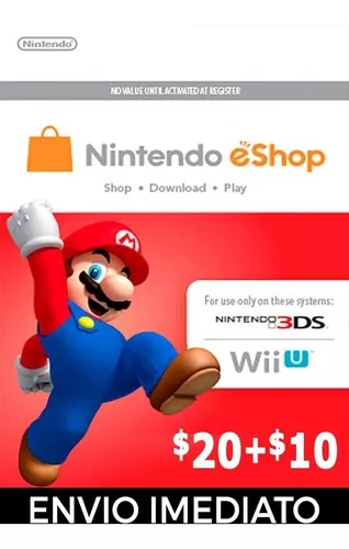 Cartão Nintendo Eshop Usa Switch 3ds Wii U Ecash $20 Dolares