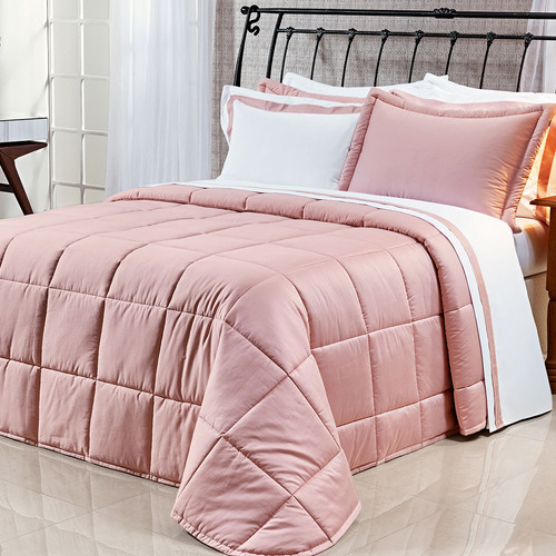 Edredom Super King Aspen 03 Pç 400 Fios Egípcio 100% Algodão Cor Rosa Desenho Do Tecido Lisa