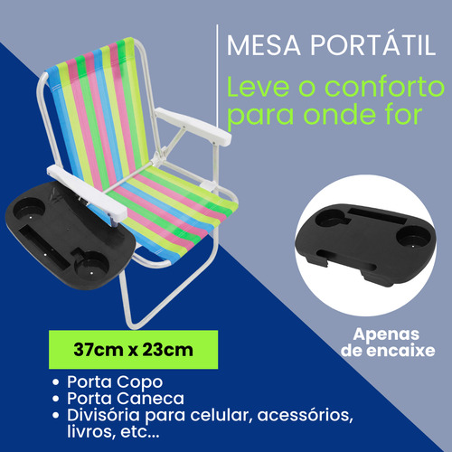 Mesa Portátil Lateral Praia Camping Porta Copos Caneca Cores Cor Preto