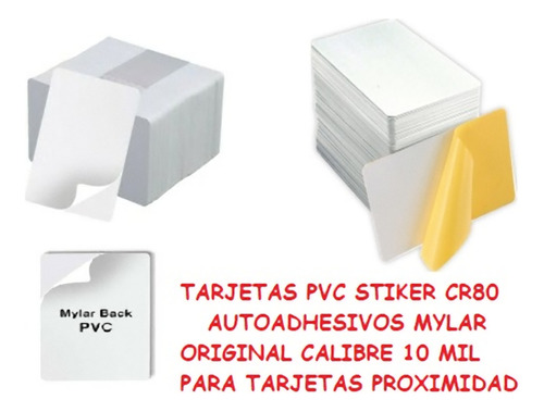  Pack 100 Tarjetas Pvc Stiker Adhesivo Mylar 10mil Cr80