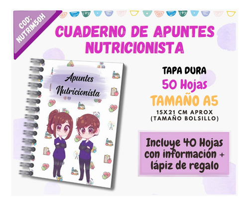 Cuaderno/ Agenda/ Apuntes/ Nutricionista/ A5 (grande)50h