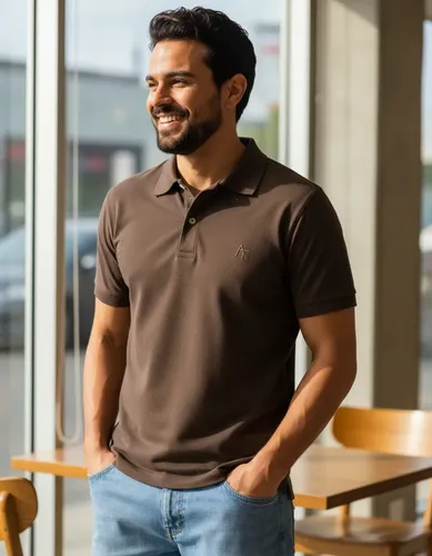 Camisa Gola Polo Attire Masculina Algodao Premium Marrom Lisa P