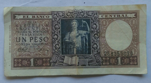 Antiguo Billete 1 Peso Moneda Nacional 1952 Original Serie D