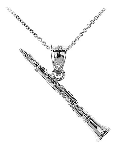 Collar - 925 Sterling Silver Music Charm Clarinet Pendant Ne