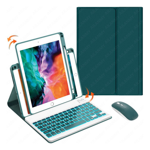 Funda Teclado Iluminado Y Mouse Para iPad 9th/8th/7th 10.2