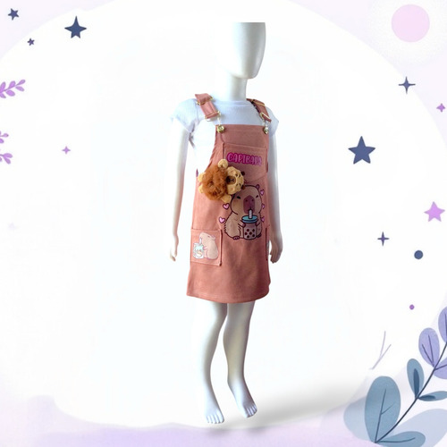 Jumper 2 Piezas Modelo Capibara Con Dona De Peluche Rosa Liso M-4-6 Años