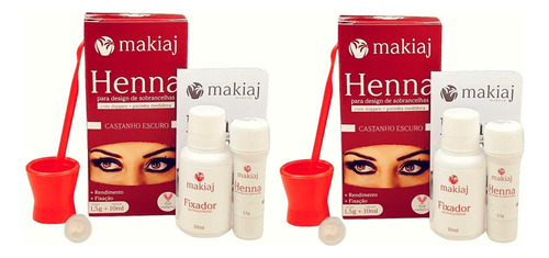 Kit 2 Un Henna Sobrancelha Profissional Makiaj Alta Fixação Cor Castanho Escuro